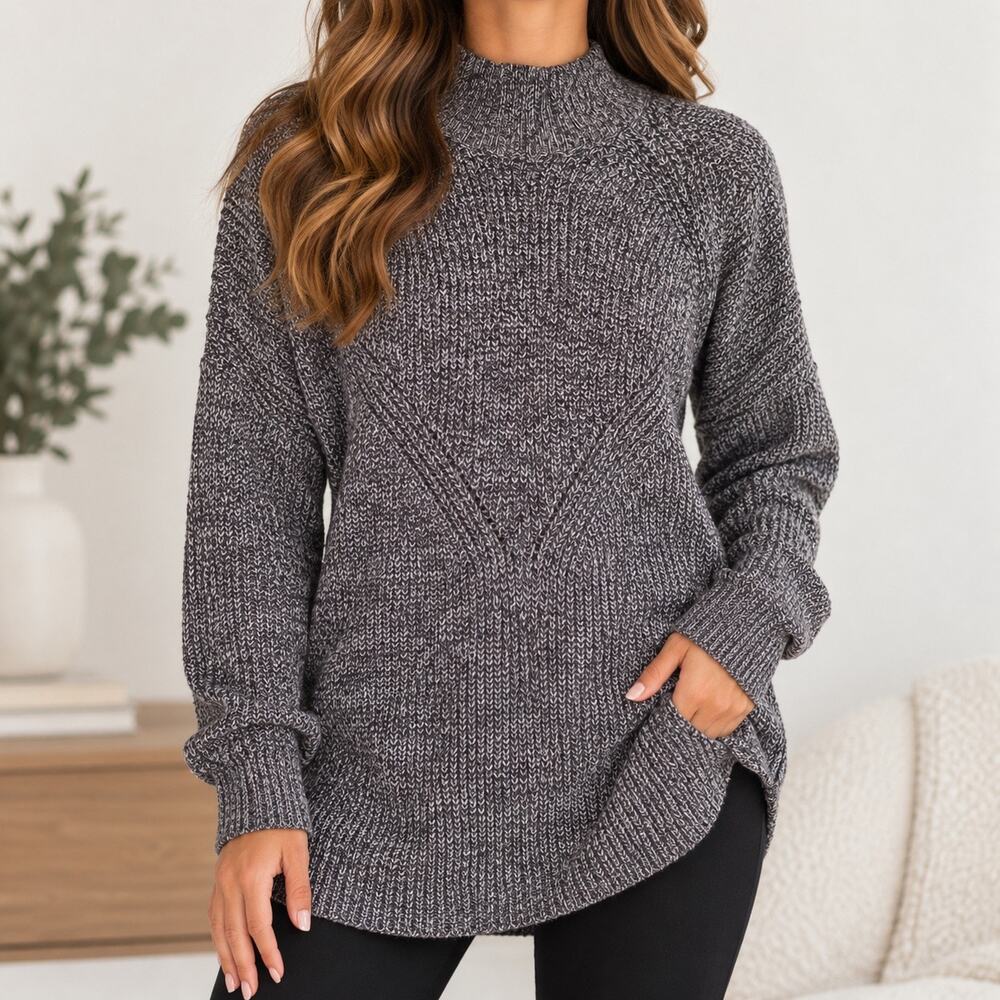 Topshop Purple Marle Long Mock Neck Sweater women 2